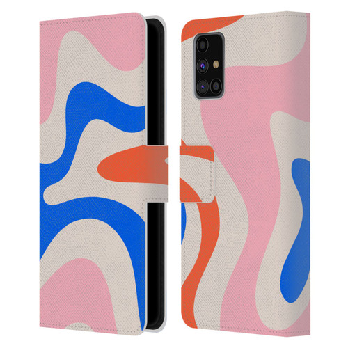 Kierkegaard Design Studio Retro Abstract Patterns Pink Blue Orange Swirl Leather Book Wallet Case Cover For Samsung Galaxy M31s (2020)