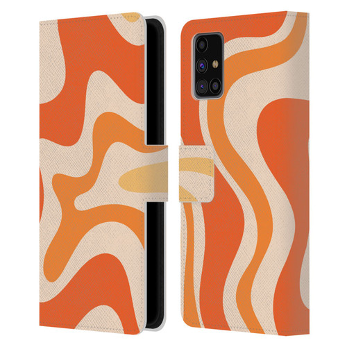 Kierkegaard Design Studio Retro Abstract Patterns Tangerine Orange Tone Leather Book Wallet Case Cover For Samsung Galaxy M31s (2020)