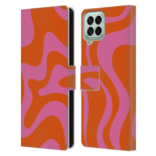 Kierkegaard Design Studio Retro Abstract Patterns Hot Pink Orange Swirl Leather Book Wallet Case Cover For Samsung Galaxy M33 (2022)