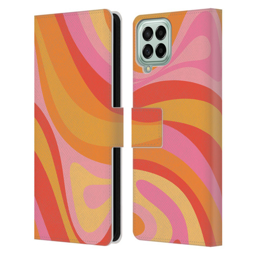 Kierkegaard Design Studio Retro Abstract Patterns Pink Orange Yellow Swirl Leather Book Wallet Case Cover For Samsung Galaxy M53 (2022)