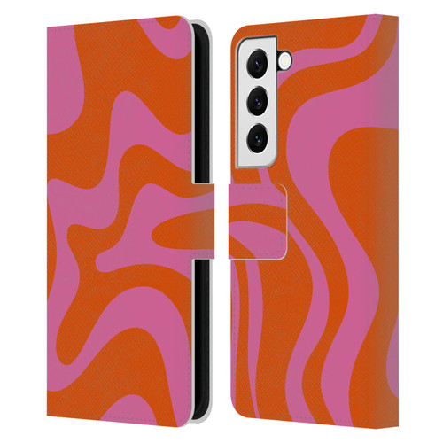 Kierkegaard Design Studio Retro Abstract Patterns Hot Pink Orange Swirl Leather Book Wallet Case Cover For Samsung Galaxy S22 5G