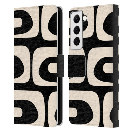 Kierkegaard Design Studio Retro Abstract Patterns Modern Piquet Black Cream Leather Book Wallet Case Cover For Samsung Galaxy S22 5G