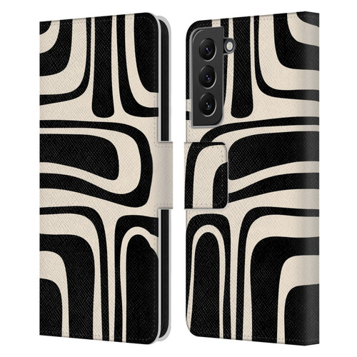 Kierkegaard Design Studio Retro Abstract Patterns Palm Springs Black Cream Leather Book Wallet Case Cover For Samsung Galaxy S22+ 5G