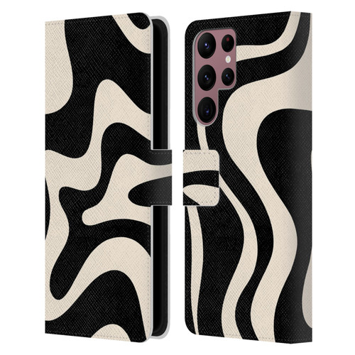 Kierkegaard Design Studio Retro Abstract Patterns Black Almond Cream Swirl Leather Book Wallet Case Cover For Samsung Galaxy S22 Ultra 5G