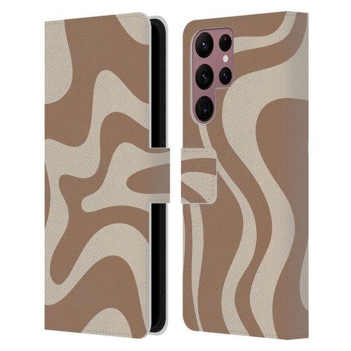 Kierkegaard Design Studio Retro Abstract Patterns Milk Brown Beige Swirl Leather Book Wallet Case Cover For Samsung Galaxy S22 Ultra 5G
