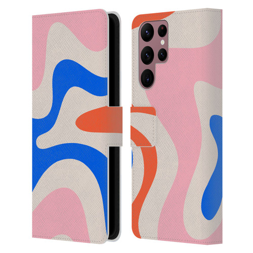 Kierkegaard Design Studio Retro Abstract Patterns Pink Blue Orange Swirl Leather Book Wallet Case Cover For Samsung Galaxy S22 Ultra 5G