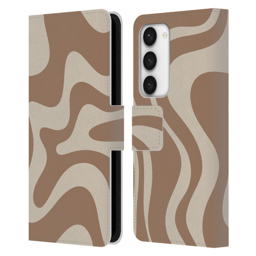 Kierkegaard Design Studio Retro Abstract Patterns Milk Brown Beige Swirl Leather Book Wallet Case Cover For Samsung Galaxy S23 5G