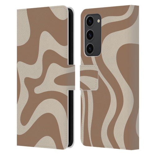Kierkegaard Design Studio Retro Abstract Patterns Milk Brown Beige Swirl Leather Book Wallet Case Cover For Samsung Galaxy S23+ 5G