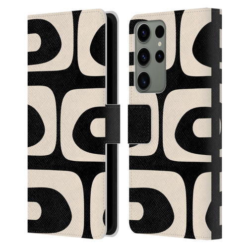 Kierkegaard Design Studio Retro Abstract Patterns Modern Piquet Black Cream Leather Book Wallet Case Cover For Samsung Galaxy S23 Ultra 5G