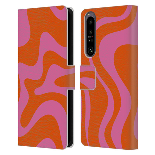 Kierkegaard Design Studio Retro Abstract Patterns Hot Pink Orange Swirl Leather Book Wallet Case Cover For Sony Xperia 1 IV