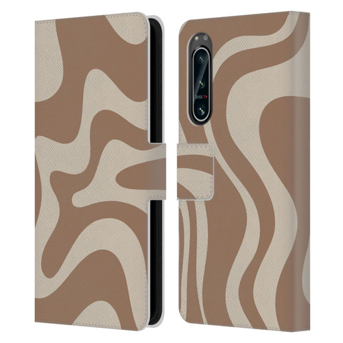Kierkegaard Design Studio Retro Abstract Patterns Milk Brown Beige Swirl Leather Book Wallet Case Cover For Sony Xperia 5 IV