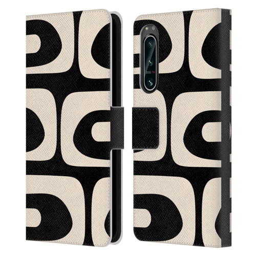 Kierkegaard Design Studio Retro Abstract Patterns Modern Piquet Black Cream Leather Book Wallet Case Cover For Sony Xperia 5 IV