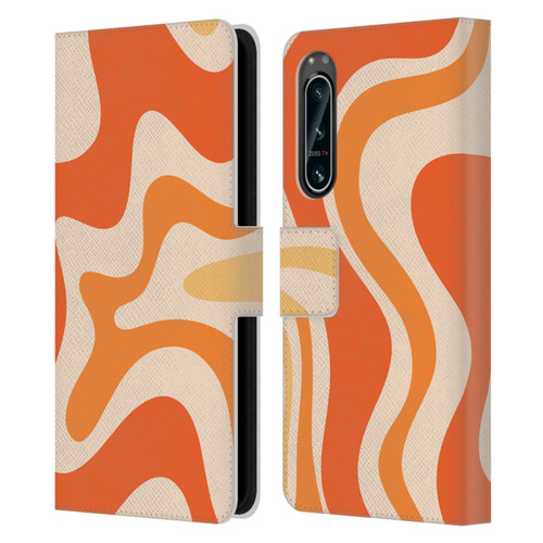 Kierkegaard Design Studio Retro Abstract Patterns Tangerine Orange Tone Leather Book Wallet Case Cover For Sony Xperia 5 IV