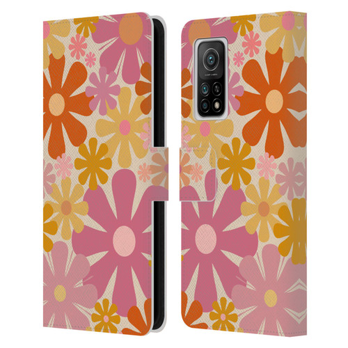 Kierkegaard Design Studio Retro Abstract Patterns Pink Orange Thulian Flowers Leather Book Wallet Case Cover For Xiaomi Mi 10T 5G