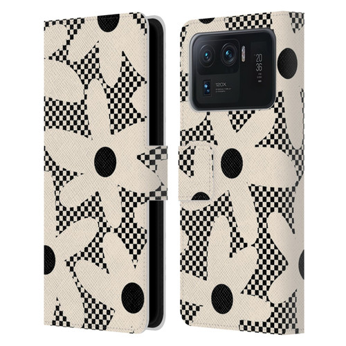 Kierkegaard Design Studio Retro Abstract Patterns Daisy Black Cream Dots Check Leather Book Wallet Case Cover For Xiaomi Mi 11 Ultra