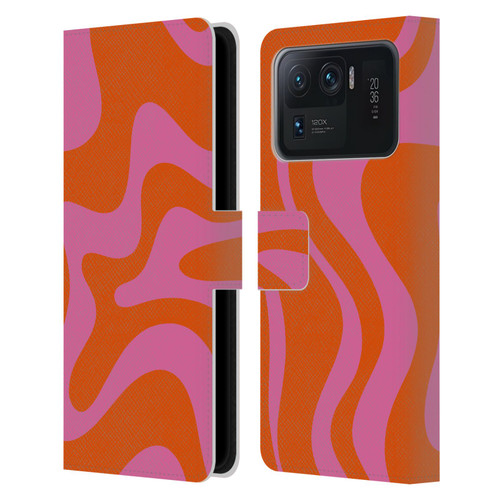 Kierkegaard Design Studio Retro Abstract Patterns Hot Pink Orange Swirl Leather Book Wallet Case Cover For Xiaomi Mi 11 Ultra