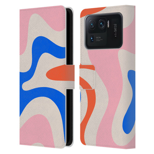 Kierkegaard Design Studio Retro Abstract Patterns Pink Blue Orange Swirl Leather Book Wallet Case Cover For Xiaomi Mi 11 Ultra