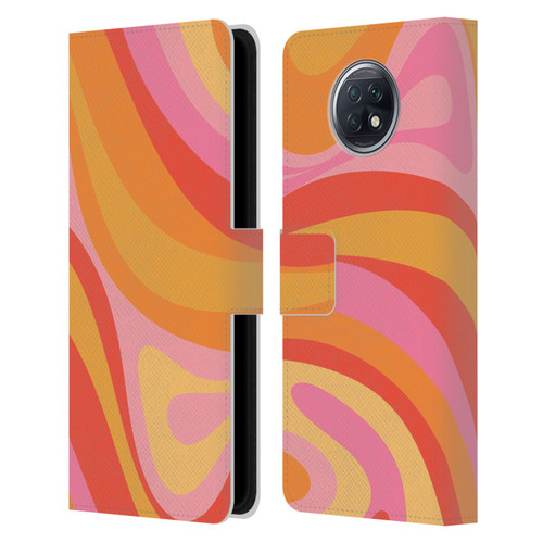 Kierkegaard Design Studio Retro Abstract Patterns Pink Orange Yellow Swirl Leather Book Wallet Case Cover For Xiaomi Redmi Note 9T 5G