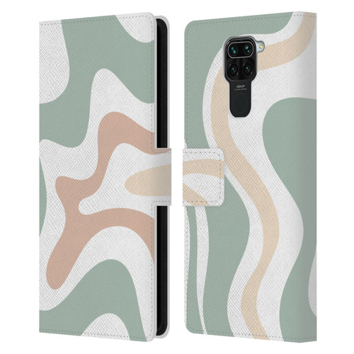 Kierkegaard Design Studio Retro Abstract Patterns Celadon Sage Swirl Leather Book Wallet Case Cover For Xiaomi Redmi Note 9 / Redmi 10X 4G