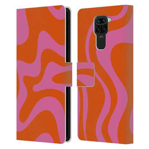 Kierkegaard Design Studio Retro Abstract Patterns Hot Pink Orange Swirl Leather Book Wallet Case Cover For Xiaomi Redmi Note 9 / Redmi 10X 4G