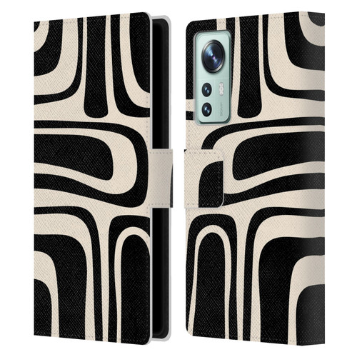 Kierkegaard Design Studio Retro Abstract Patterns Palm Springs Black Cream Leather Book Wallet Case Cover For Xiaomi 12