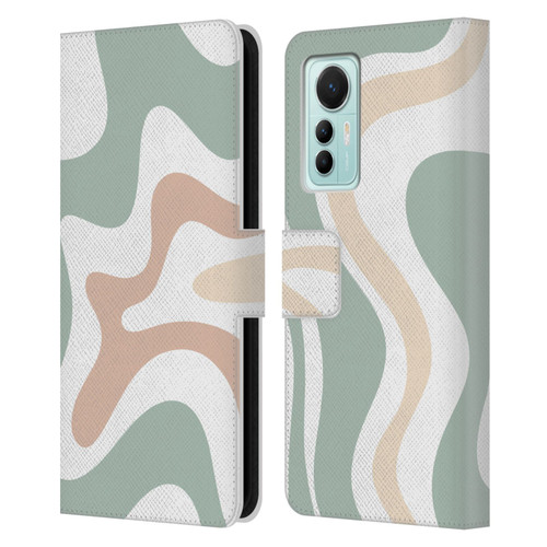 Kierkegaard Design Studio Retro Abstract Patterns Celadon Sage Swirl Leather Book Wallet Case Cover For Xiaomi 12 Lite