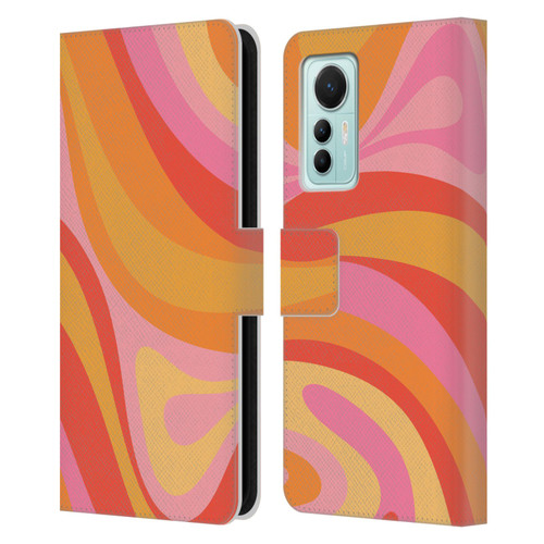 Kierkegaard Design Studio Retro Abstract Patterns Pink Orange Yellow Swirl Leather Book Wallet Case Cover For Xiaomi 12 Lite