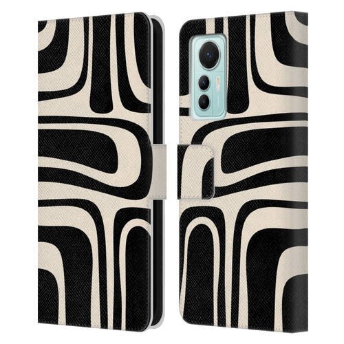 Kierkegaard Design Studio Retro Abstract Patterns Palm Springs Black Cream Leather Book Wallet Case Cover For Xiaomi 12 Lite