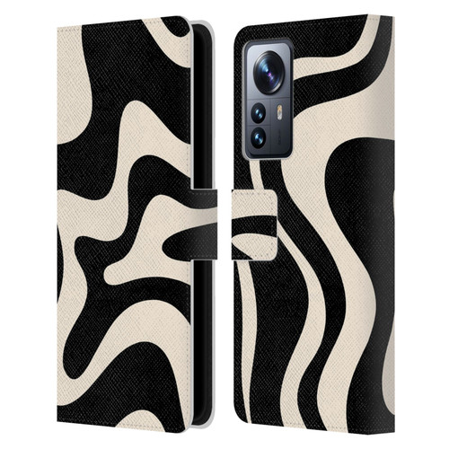 Kierkegaard Design Studio Retro Abstract Patterns Black Almond Cream Swirl Leather Book Wallet Case Cover For Xiaomi 12 Pro