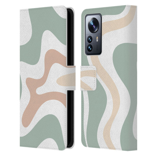 Kierkegaard Design Studio Retro Abstract Patterns Celadon Sage Swirl Leather Book Wallet Case Cover For Xiaomi 12 Pro