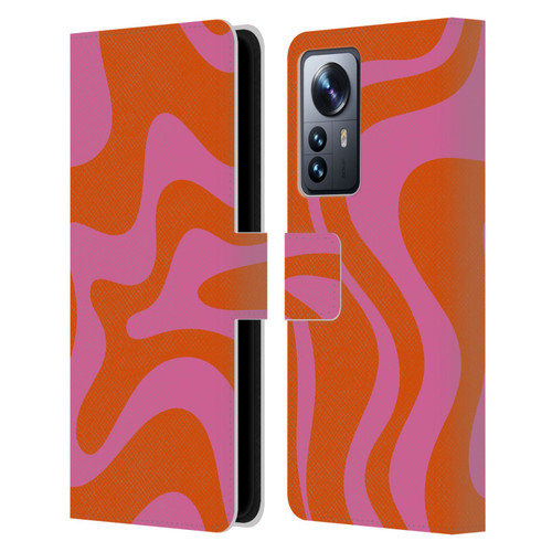 Kierkegaard Design Studio Retro Abstract Patterns Hot Pink Orange Swirl Leather Book Wallet Case Cover For Xiaomi 12 Pro