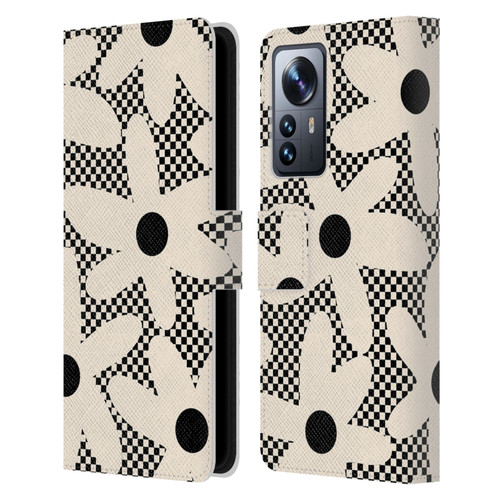 Kierkegaard Design Studio Retro Abstract Patterns Daisy Black Cream Dots Check Leather Book Wallet Case Cover For Xiaomi 12 Pro