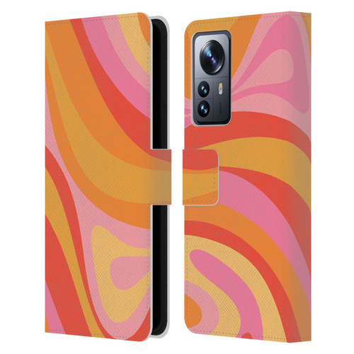 Kierkegaard Design Studio Retro Abstract Patterns Pink Orange Yellow Swirl Leather Book Wallet Case Cover For Xiaomi 12 Pro