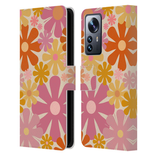 Kierkegaard Design Studio Retro Abstract Patterns Pink Orange Thulian Flowers Leather Book Wallet Case Cover For Xiaomi 12 Pro