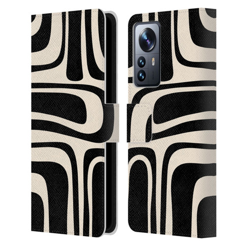 Kierkegaard Design Studio Retro Abstract Patterns Palm Springs Black Cream Leather Book Wallet Case Cover For Xiaomi 12 Pro