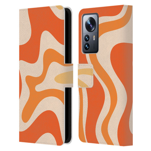 Kierkegaard Design Studio Retro Abstract Patterns Tangerine Orange Tone Leather Book Wallet Case Cover For Xiaomi 12 Pro