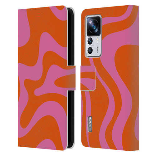 Kierkegaard Design Studio Retro Abstract Patterns Hot Pink Orange Swirl Leather Book Wallet Case Cover For Xiaomi 12T Pro