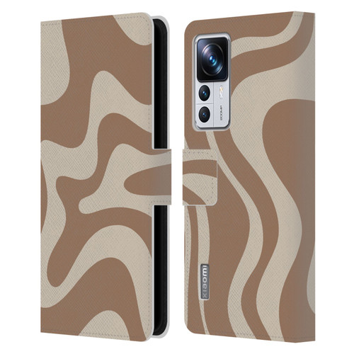 Kierkegaard Design Studio Retro Abstract Patterns Milk Brown Beige Swirl Leather Book Wallet Case Cover For Xiaomi 12T Pro