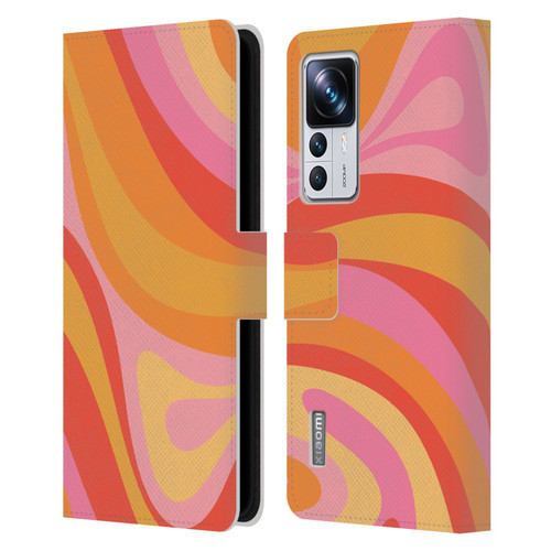 Kierkegaard Design Studio Retro Abstract Patterns Pink Orange Yellow Swirl Leather Book Wallet Case Cover For Xiaomi 12T Pro