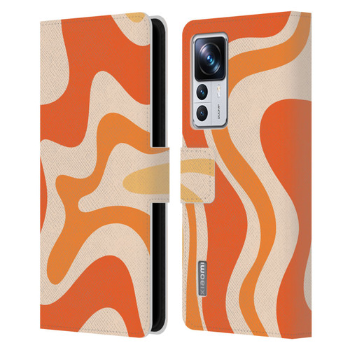 Kierkegaard Design Studio Retro Abstract Patterns Tangerine Orange Tone Leather Book Wallet Case Cover For Xiaomi 12T Pro