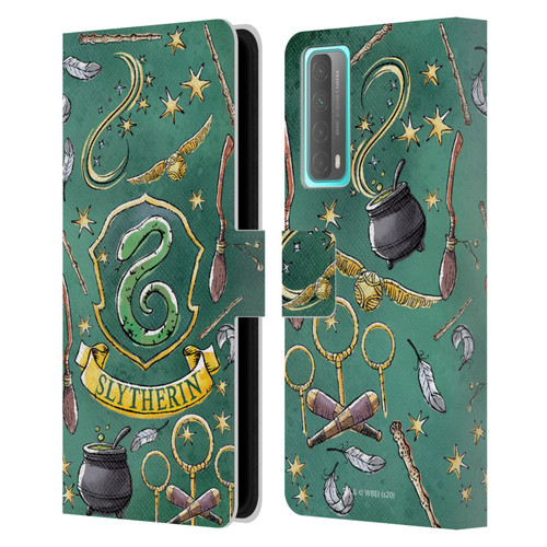 Harry Potter Deathly Hallows XIII Slytherin Pattern Leather Book Wallet Case Cover For Huawei P Smart (2021)