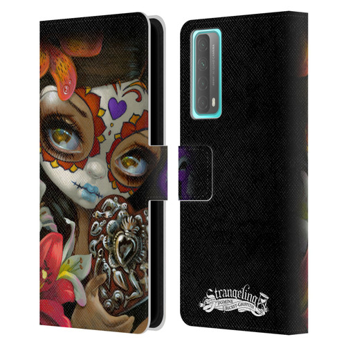 Strangeling Art Day of Dead Heart Charm Leather Book Wallet Case Cover For Huawei P Smart (2021)