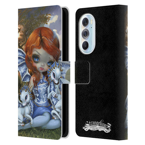 Strangeling Dragon Blue Willow Fairy Leather Book Wallet Case Cover For Motorola Edge X30