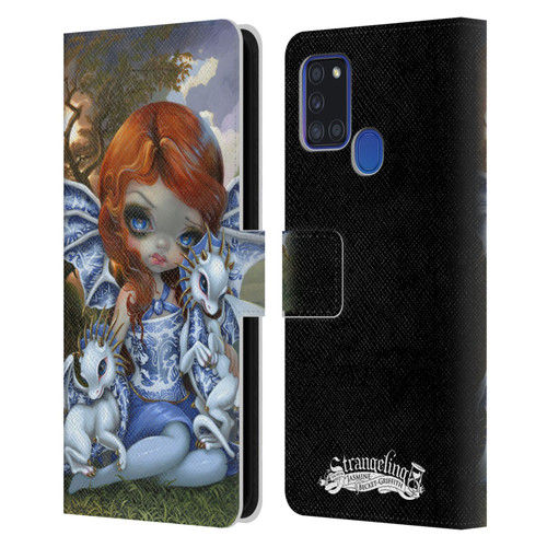 Strangeling Dragon Blue Willow Fairy Leather Book Wallet Case Cover For Samsung Galaxy A21s (2020)