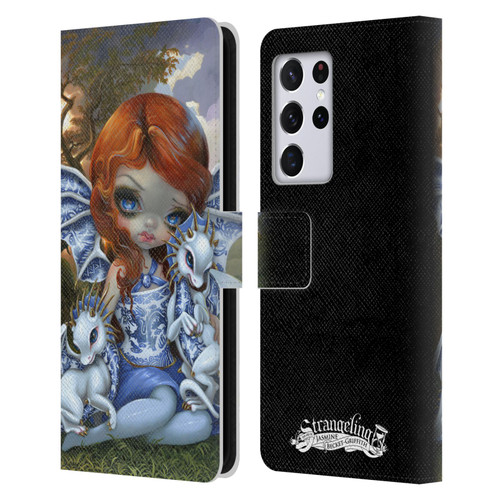 Strangeling Dragon Blue Willow Fairy Leather Book Wallet Case Cover For Samsung Galaxy S21 Ultra 5G