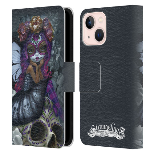 Strangeling Fairy Art Day of Dead Skull Leather Book Wallet Case Cover For Apple iPhone 13 Mini