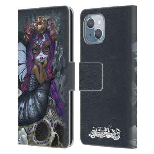 Strangeling Fairy Art Day of Dead Skull Leather Book Wallet Case Cover For Apple iPhone 14