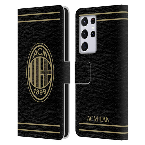 AC Milan Crest Black And Gold Leather Book Wallet Case Cover For Samsung Galaxy S21 Ultra 5G