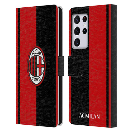 AC Milan Crest Red And Black Leather Book Wallet Case Cover For Samsung Galaxy S21 Ultra 5G