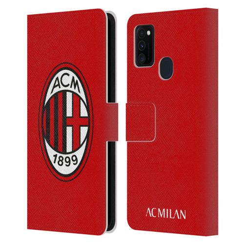 AC Milan Crest Full Colour Red Leather Book Wallet Case Cover For Samsung Galaxy M30s (2019)/M21 (2020)